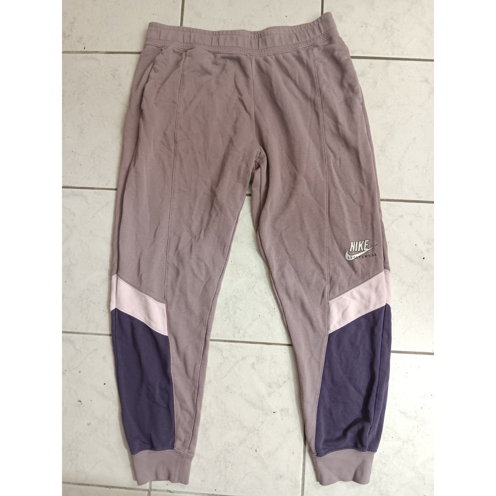 Nike Heritage French Colorblock Jogger Pants‎ Women's Size Large Lavender Gray